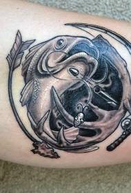 Shank nzuri samaki na mshale tattoo tattoo