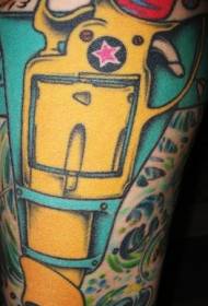 Been kleur geel cartoon pistool tattoo foto