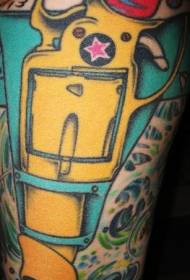 Immagine del tatuaggio della pistola del fumetto di colore giallo della gamba