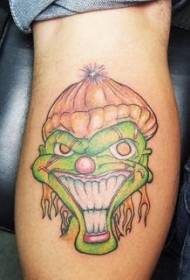 Wzór tatuażu clown zielony uśmiech cielę