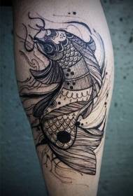 Черная татуировка с изображением рыбки в азиатском стиле
