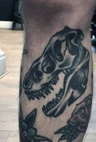 Iphethini ye-tattoo yesikole esidala emnyama i-dinosaur skull tattoo iphethini