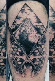 Grappig zwart ski berg punt tattoo lijn tattoo patroon