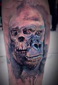 Színes gorilla koponya tetoválás mintával