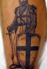 Cavaliere gamba nera con motivo tatuaggio scudo