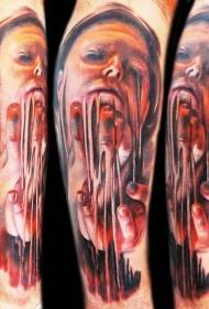 Spalvotas siaubo stiliaus variantas vyro portreto tatuiruotės modelis