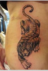 腿部亚洲风格彩绘大老虎纹身图案