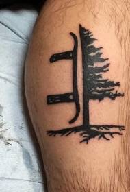 Blauzdos juodas medis su snieglenčių tatuiruotės modeliu