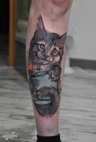 Shank desenho estilo gato colorido com padrão de tatuagem de coração vermelho