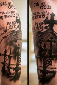 Tele černá šedá hřbitov s křížem dopis tetování vzorem