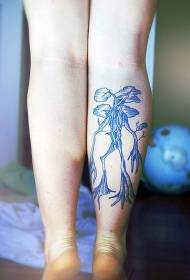 小腿简单的蓝色树妖纹身图案