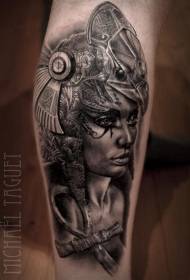 Ang istilo sa realistiko nga itom ug puti nga diyosa sa Ehipto nga sumbanan sa tattoo