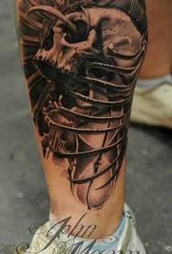 Calf engraving style black crow crow and bone tattoo pattern
