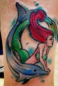 Kallef Faarwe Mermaid mat Delfin Tattoo Muster