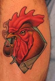 Modèle de tatouage de couleur coq fumeur