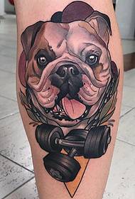 Model de tatuaj câine școală de vițel și gantere