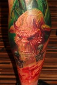 Modello di tatuaggio faccia diavolo colorato stile realistico con gambo
