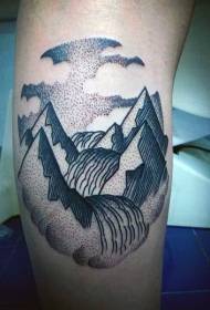 Проста линия от черни бодливи планини и речни татуировки