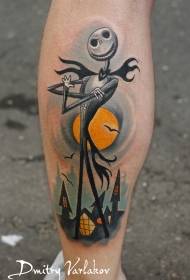 Kalf kleur cartoon geest en maan vleermuis tattoo patroon