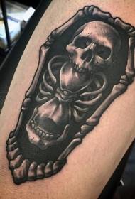 Impressionant schwaarz-wäiss Skelettkombinatioun Sarg Tattoo Muster