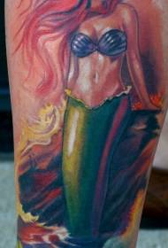 Pátrún tattoo mermaid ildaite le cuma nádúrtha shank