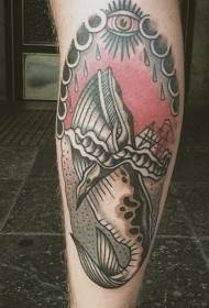 Calf old school shark and sailboat eye tattoo pattern