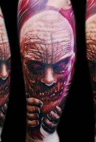 Spalvotas siaubo stiliaus OD demono veido tatuiruotės modelis