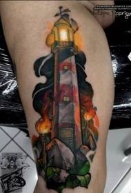 Calf painted cartoon lighthouse tattoo pattern
