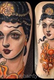 Calf old school beauty portrait with octopus tattoo pattern
