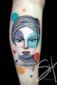 Personalized design of colored female face with circle tattoo pattern