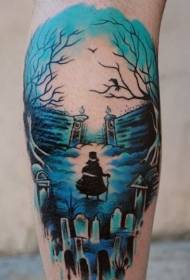 Shank blue tajemný muž v hřbitov tetování vzoru
