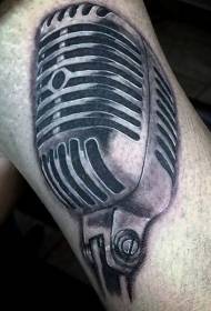 Buzağı siyah gri vintage mikrofon dövme deseni