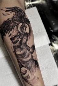Modello di tatuaggio gufo di combattimento orso nero stile incisione