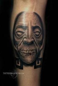 Modello tatuaggio faccia di mostro spaventoso nero grigio vitello