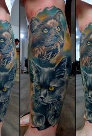 Kāta ilustrācijas stila krāsains kaķu tetovējums