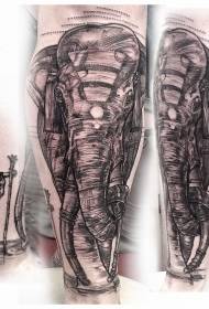 Zintzilikatutako elefanteen lerro estiloko tatuaje eredua