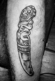 Calf black ancient stone statue dagger tattoo pattern
