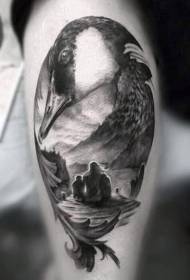 Fond de famille veau noir et motif de tatouage de canard