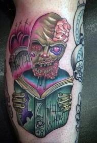 Vițel înfricoșător citind modelul de tatuaj de desene animate zombie