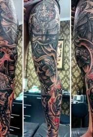 Modello tatuaggio tatuaggio gamba samurai colorato tema asiatico gamba