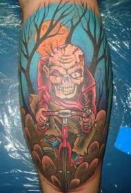 Padrão de tatuagem de cor de bicicleta de zumbi dos desenhos animados da haste