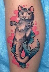 Yaratıcı karışık yarı kedi yarım balık dövme deseni