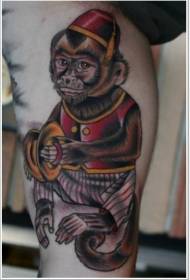 Modello di tatuaggio scimmia vestita colorata vecchia scuola