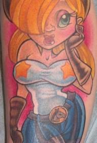 Padrão de tatuagem de menina denim pintada dos desenhos animados