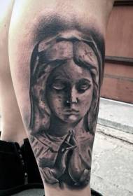 Blauzdos akmens drožybos stiliaus juodos moters statulos tatuiruotės modelis