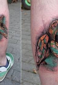 Patrón de tatuaje de tortuga estilo línea pintada de ternera