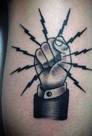Calf black hand with lightning sign tattoo pattern