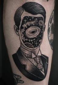 Vitello ritratto misterioso nero con motivo a tatuaggio spaziale
