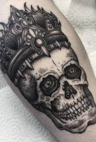 Estilo de grabado de ternera calavera negra con patrón de tatuaje de corona