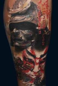 Calf color leg evil warrior with helmet tattoo pattern